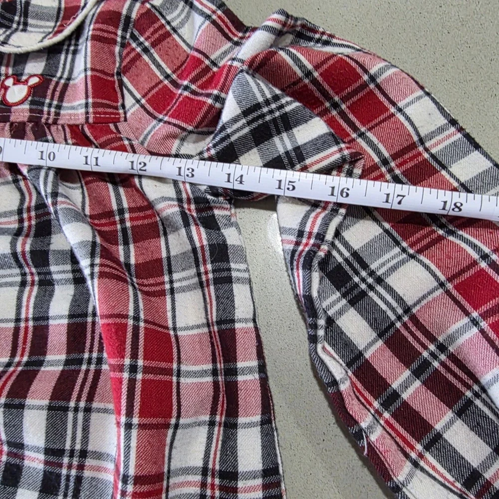 Disney‎ Kids Red Plaid Mickey Mouse Nightgown Collar Ruffle Hem Size 5/6 - Picture 4 of 9